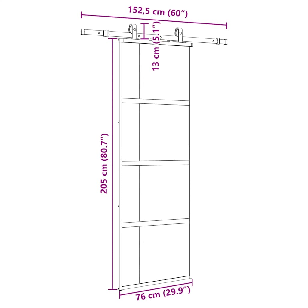 vidaXL Drzwi przesuwne z zestawem okuć czarne 76x205cm szkło hartowane