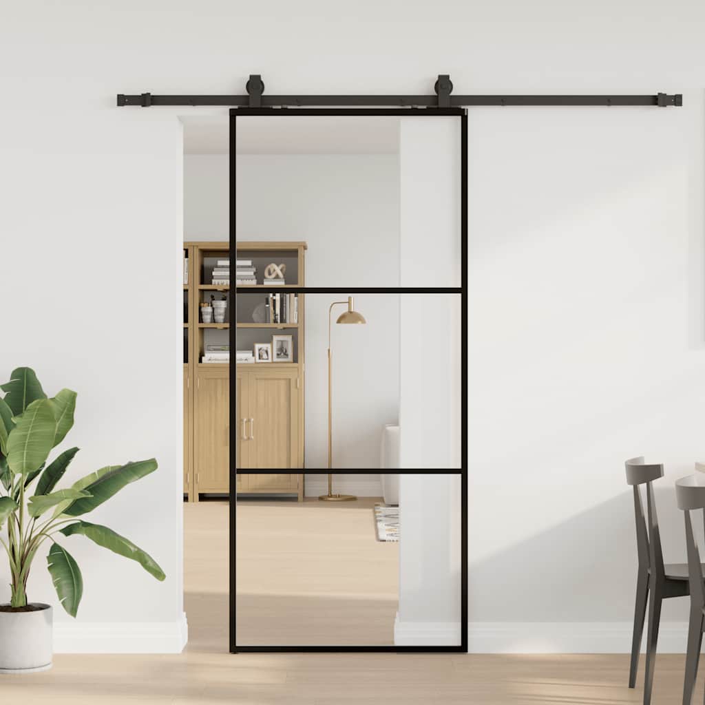 vidaXL Drzwi przesuwne z zestawem okuć czarne 90x205 cm ESG szkło