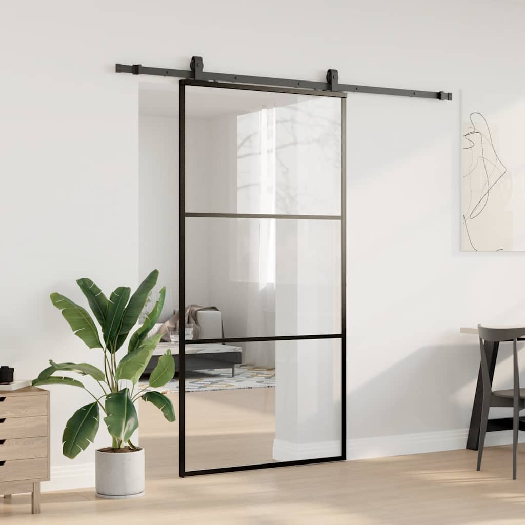 vidaXL Drzwi przesuwne z zestawem okuć czarne 102x205 cm ESG szkło