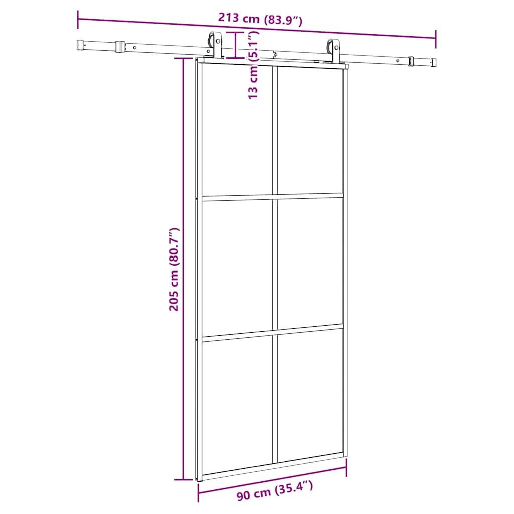 vidaXL Drzwi przesuwne z zestawem okuć czarne 90x205 cm ESG szkło