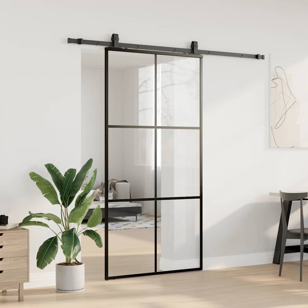 vidaXL Drzwi przesuwne z zestawem okuć czarne 102x205 cm ESG szkło