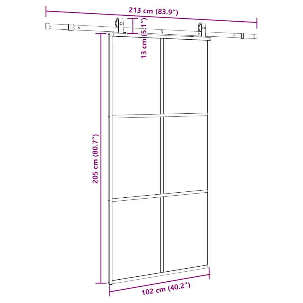 vidaXL Drzwi przesuwne z zestawem okuć czarne 102x205 cm ESG szkło
