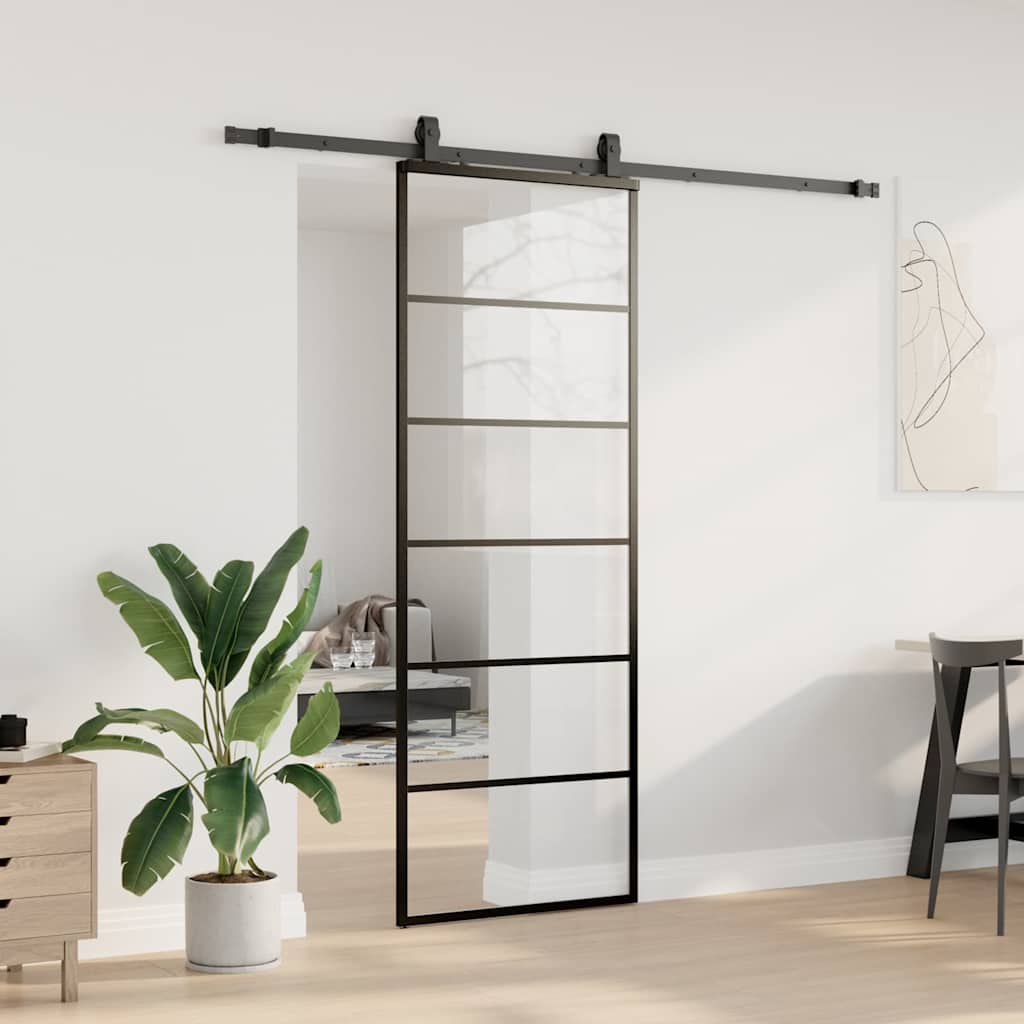 vidaXL Drzwi przesuwne z zestawem okuć czarne 76x205 cm ESG szkło