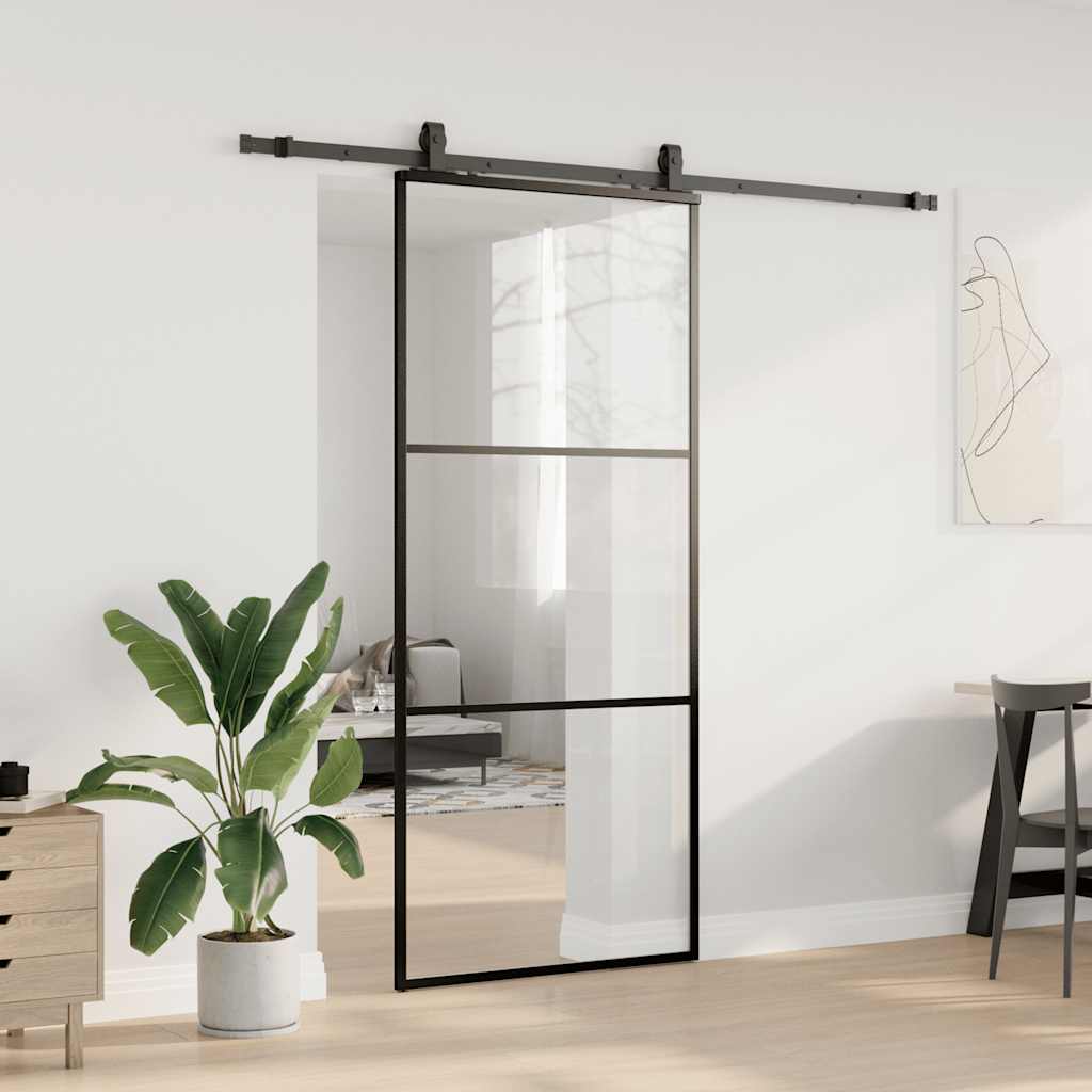 vidaXL Drzwi przesuwne z zestawem okuć czarne 90x205 cm ESG szkło