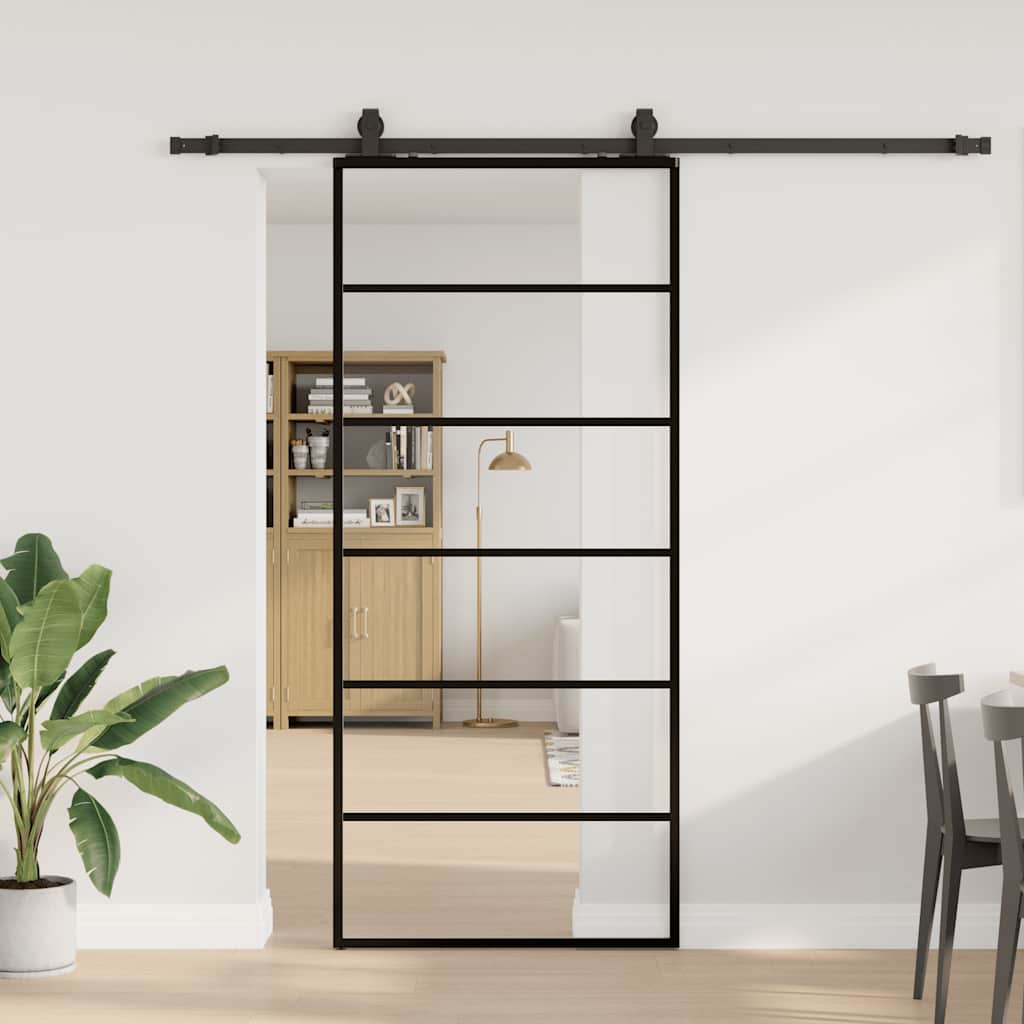 vidaXL Drzwi przesuwne z zestawem okuć czarne 90x205 cm ESG szkło