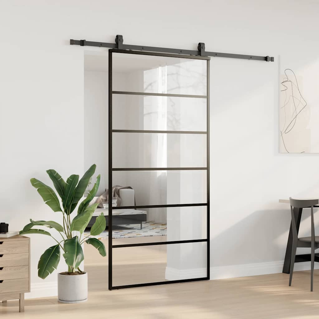 vidaXL Drzwi przesuwne z zestawem okuć czarne 102x205 cm ESG szkło