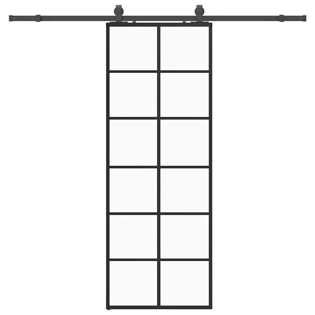 vidaXL Drzwi przesuwne z zestawem okuć czarne 76x205 cm ESG szkło