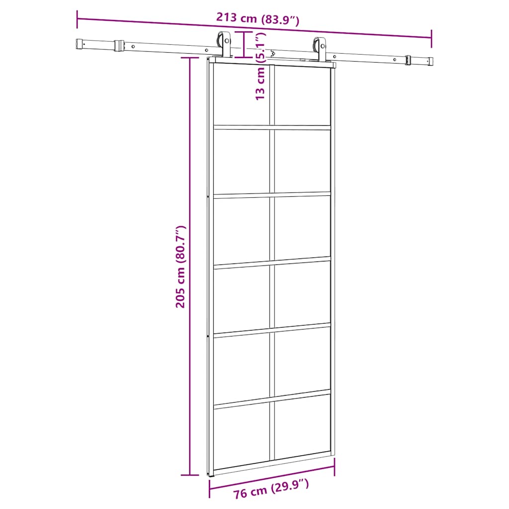 vidaXL Drzwi przesuwne z zestawem okuć czarne 76x205 cm ESG szkło