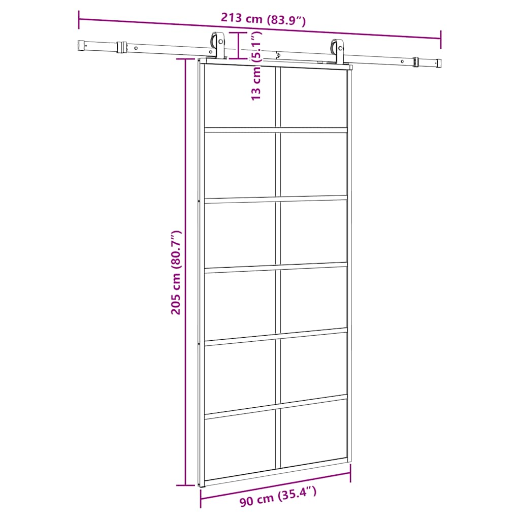 vidaXL Drzwi przesuwne z zestawem okuć czarne 90x205 cm ESG szkło