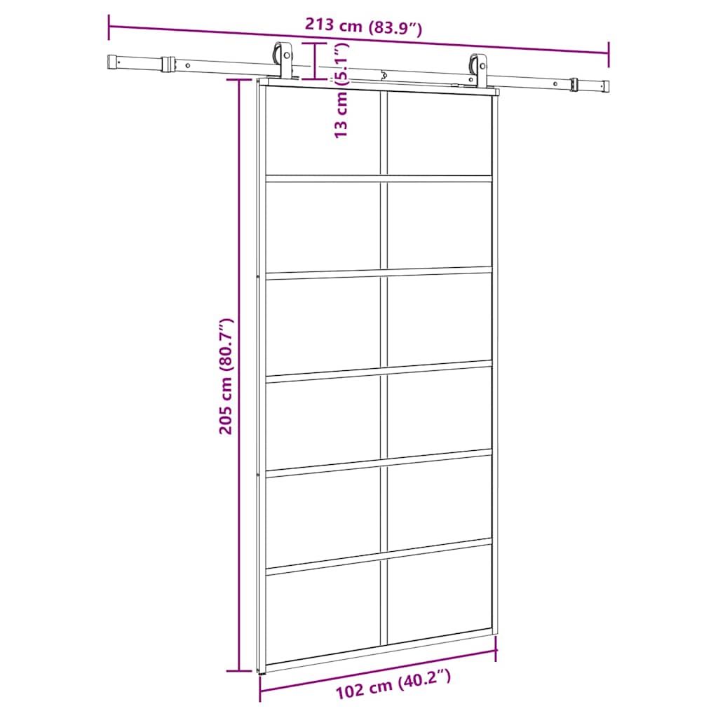 vidaXL Drzwi przesuwne z zestawem okuć czarne 102x205 cm ESG szkło