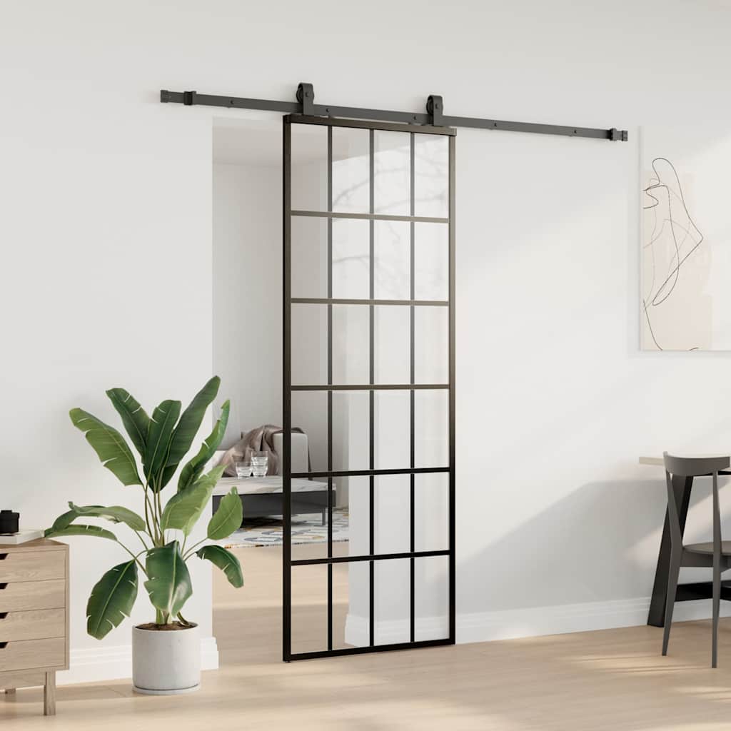 vidaXL Drzwi przesuwne z zestawem okuć czarne 76x205 cm ESG szkło