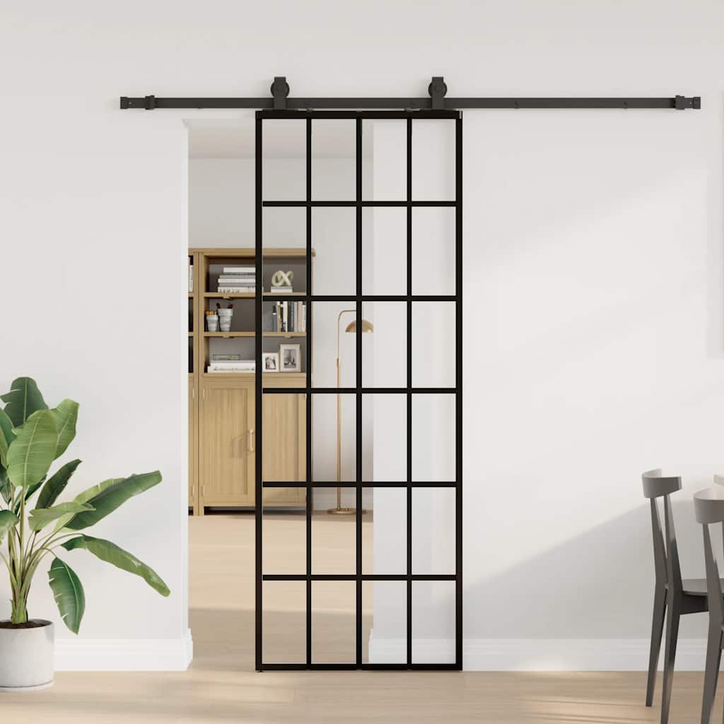 vidaXL Drzwi przesuwne z zestawem okuć czarne 76x205 cm ESG szkło