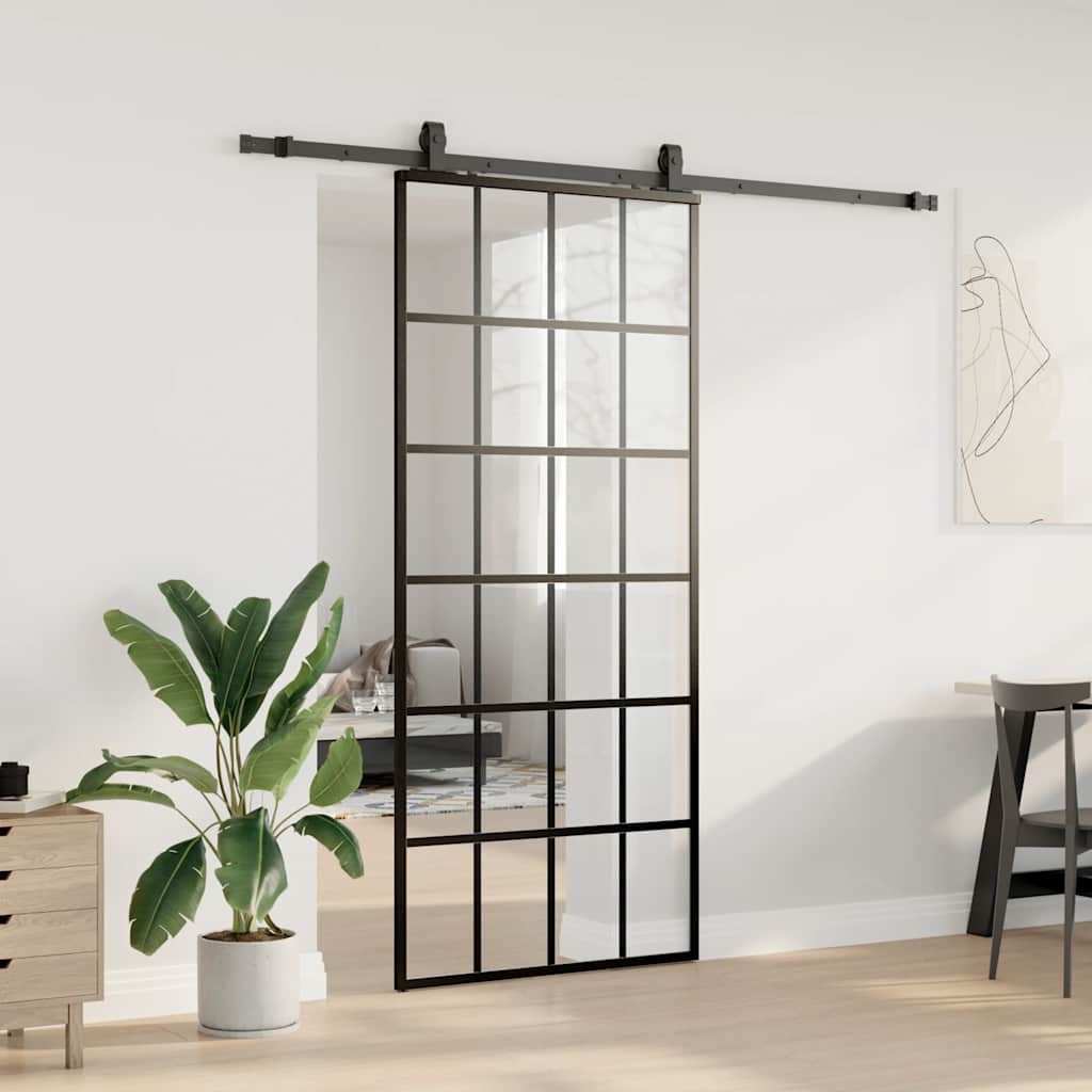vidaXL Drzwi przesuwne z zestawem okuć czarne 90x205 cm ESG szkło