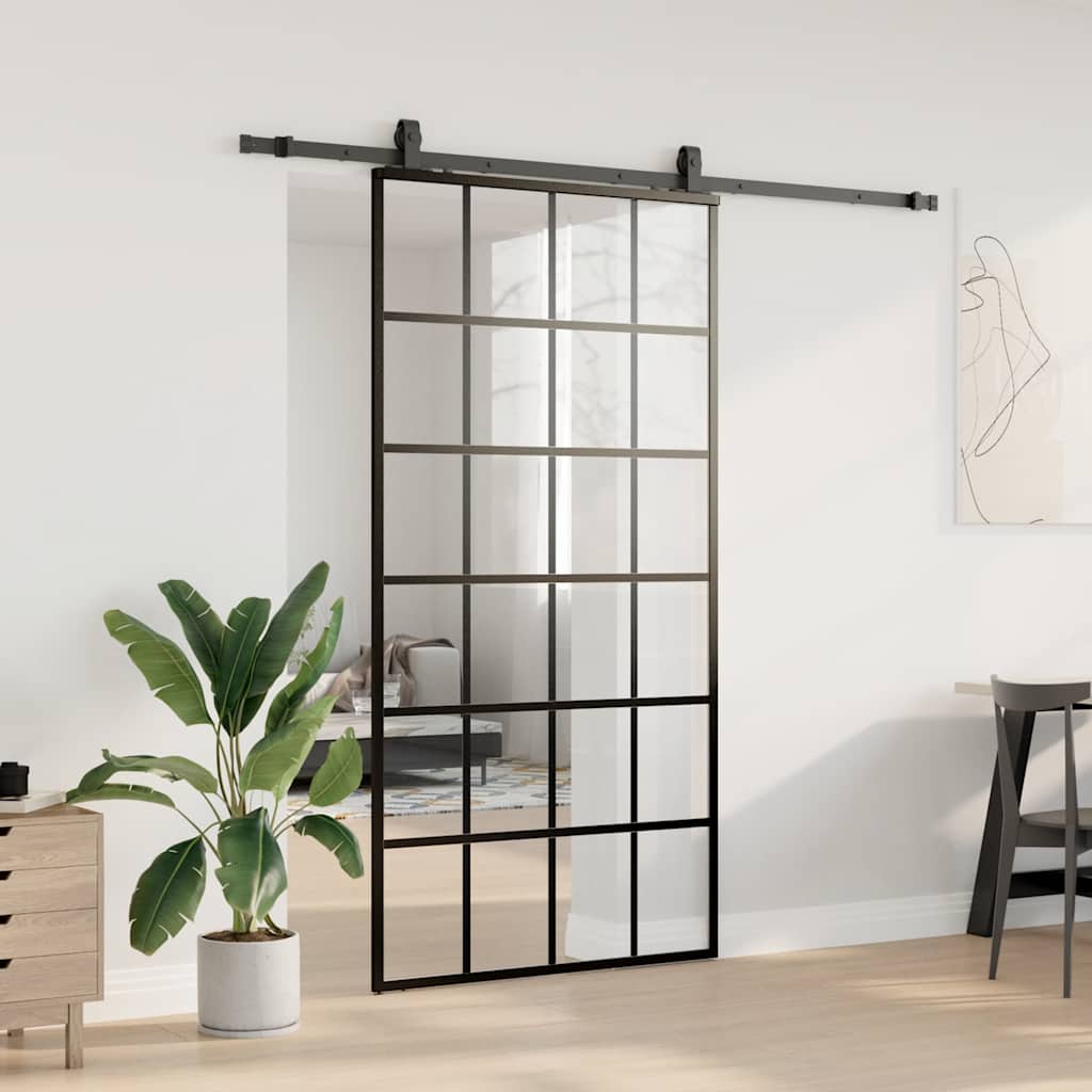 vidaXL Drzwi przesuwne z zestawem okuć czarne 102x205 cm ESG szkło