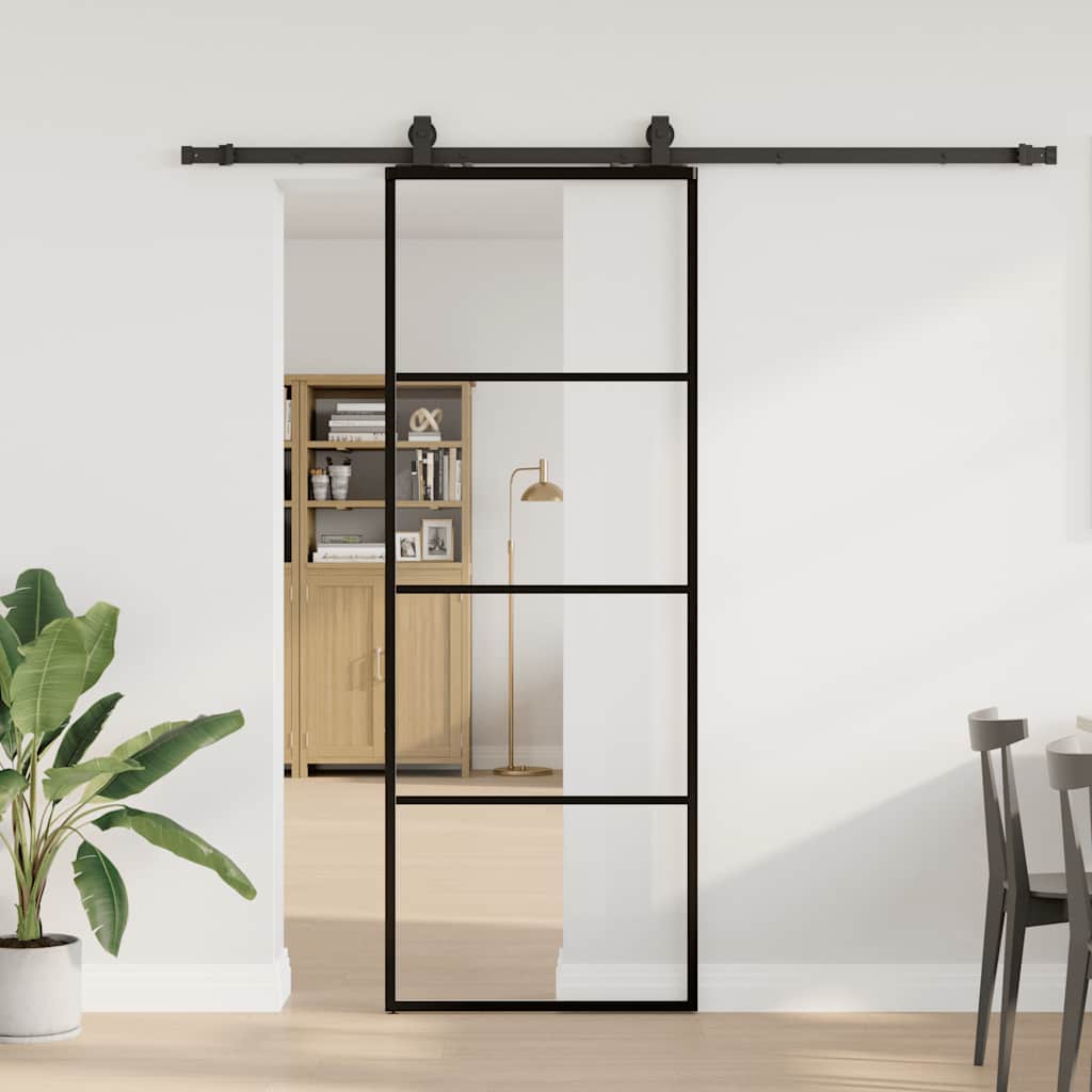 vidaXL Drzwi przesuwne z zestawem okuć czarne 76x205 cm ESG szkło