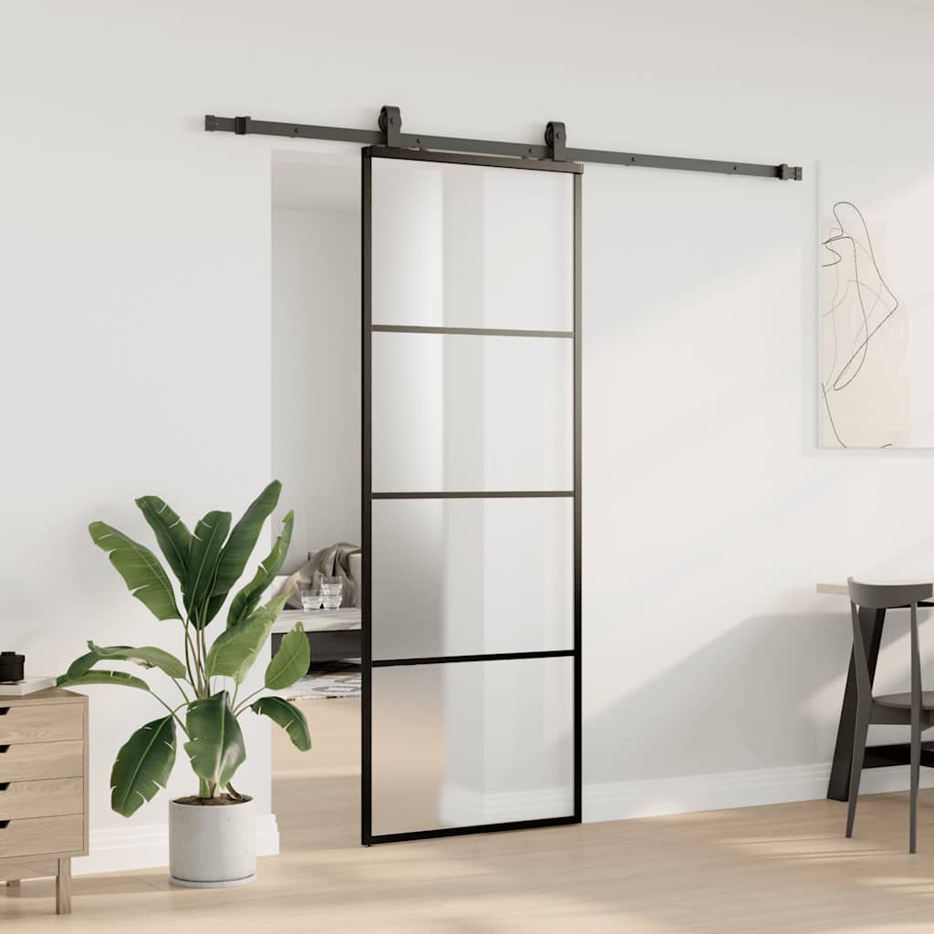 vidaXL Drzwi przesuwne z zestawem okuć czarne 76x205 cm ESG szkło