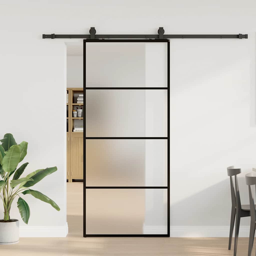 vidaXL Drzwi przesuwne z zestawem okuć czarne 90x205 cm ESG szkło