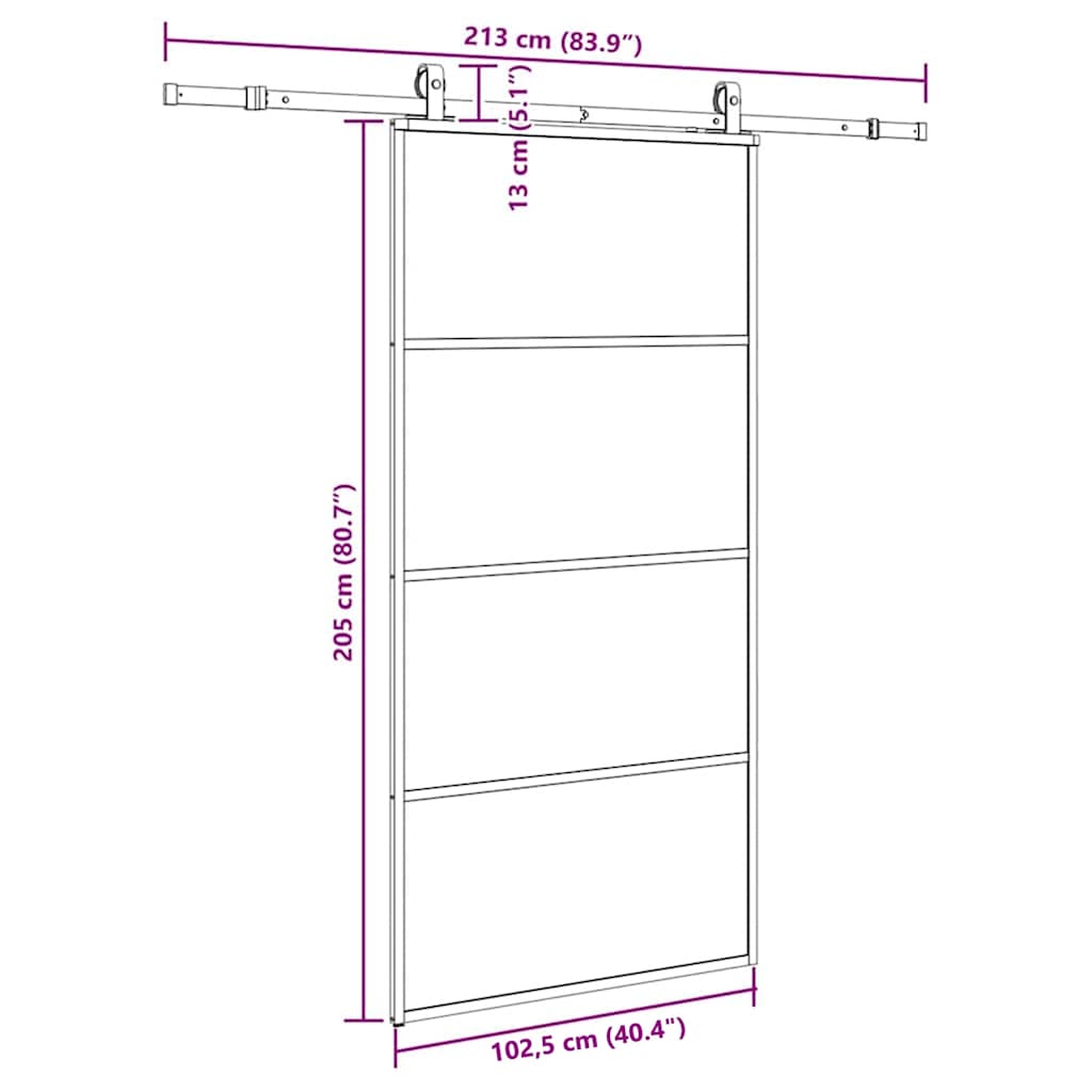 vidaXL Drzwi przesuwne z zestawem okuć czarne 102,5x205 cm ESG szkło