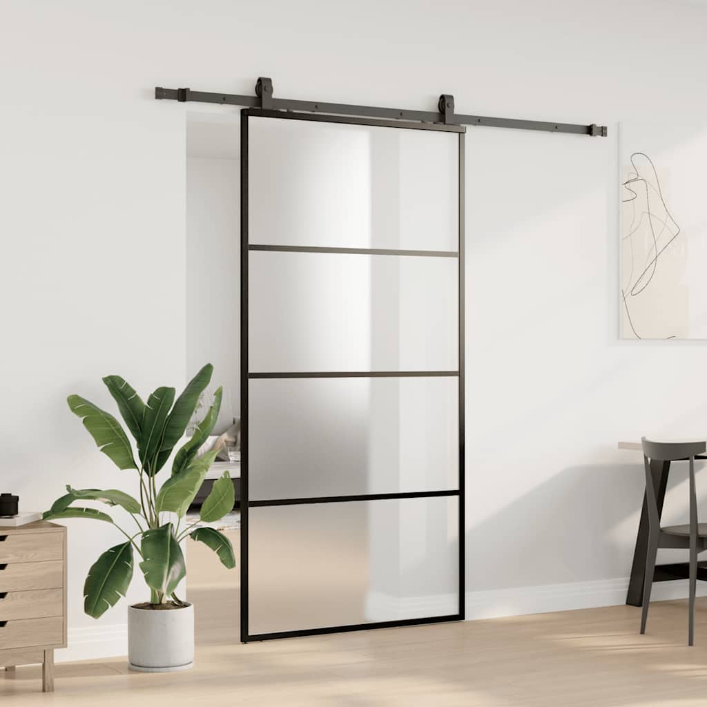 vidaXL Drzwi przesuwne z zestawem okuć czarne 102,5x205 cm ESG szkło