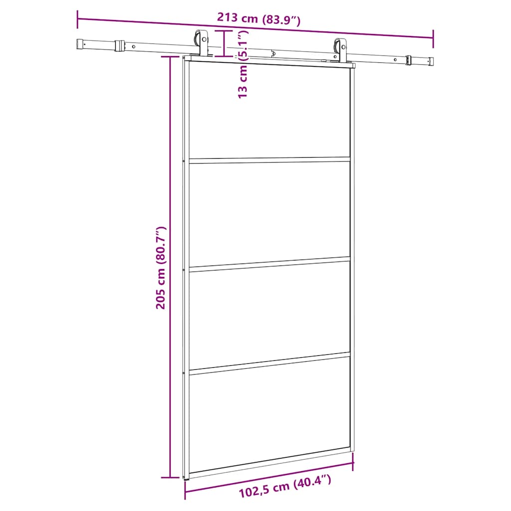 vidaXL Drzwi przesuwne z zestawem okuć czarne 102,5x205 cm ESG szkło