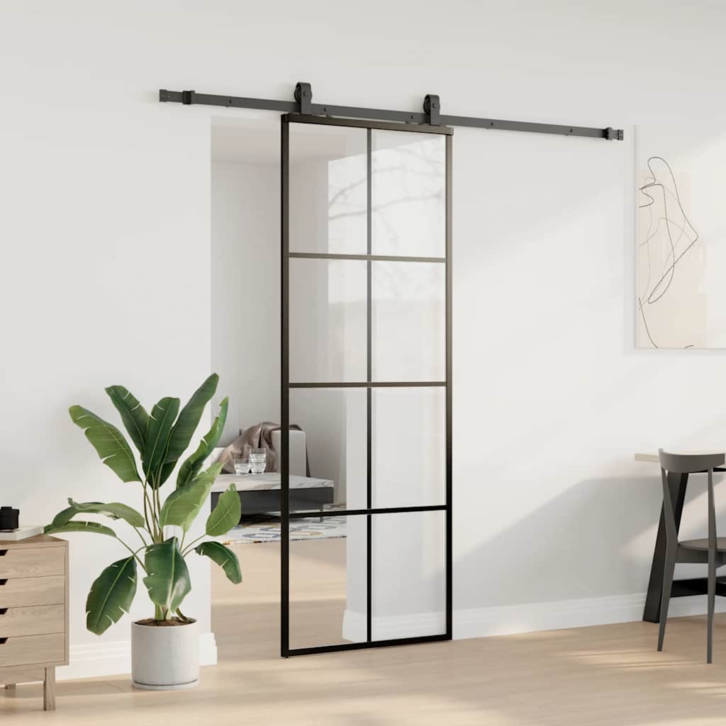 vidaXL Drzwi przesuwne z zestawem okuć czarne 76x205 cm ESG szkło
