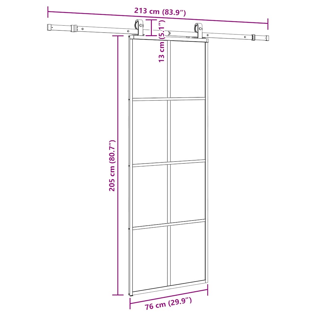 vidaXL Drzwi przesuwne z zestawem okuć czarne 76x205 cm ESG szkło