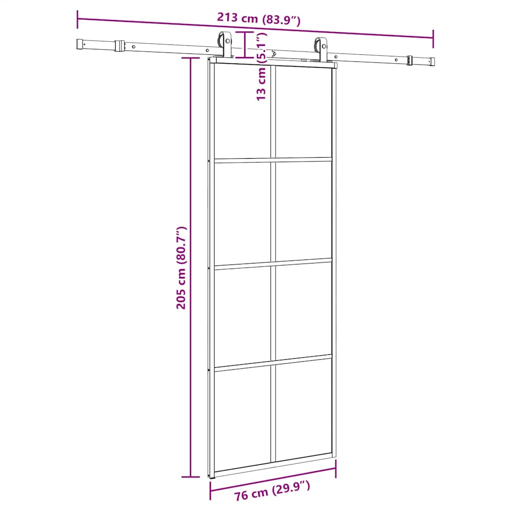 vidaXL Drzwi przesuwne z zestawem okuć czarne 76x205 cm ESG szkło