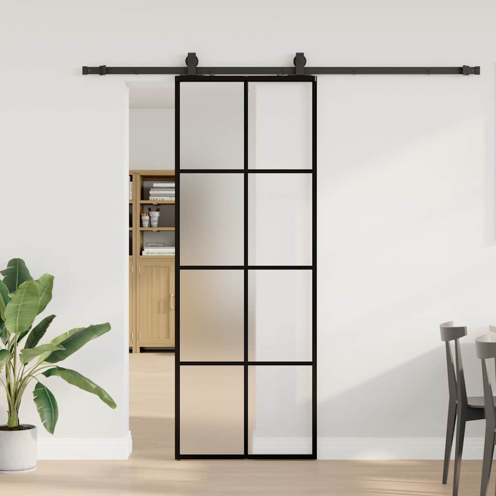 vidaXL Drzwi przesuwne z zestawem okuć czarne 76x205 cm ESG szkło