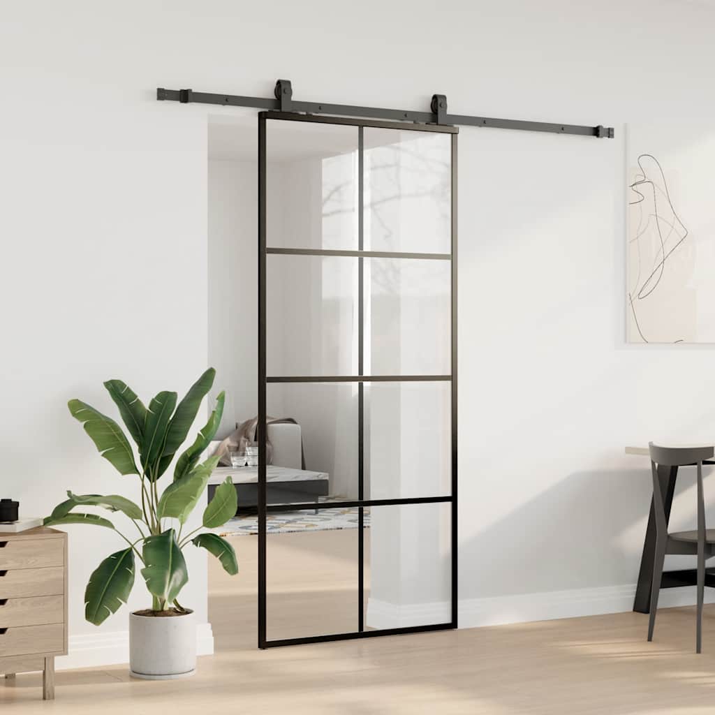 vidaXL Drzwi przesuwne z zestawem okuć czarne 90x205 cm ESG szkło