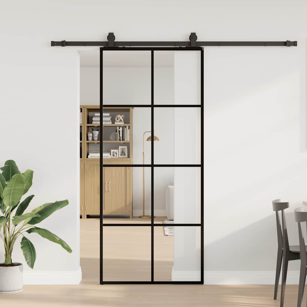 vidaXL Drzwi przesuwne z zestawem okuć czarne 90x205 cm ESG szkło