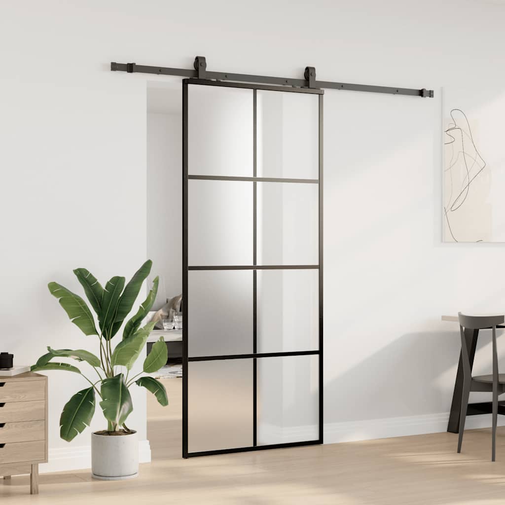 vidaXL Drzwi przesuwne z zestawem okuć czarne 90x205 cm ESG szkło