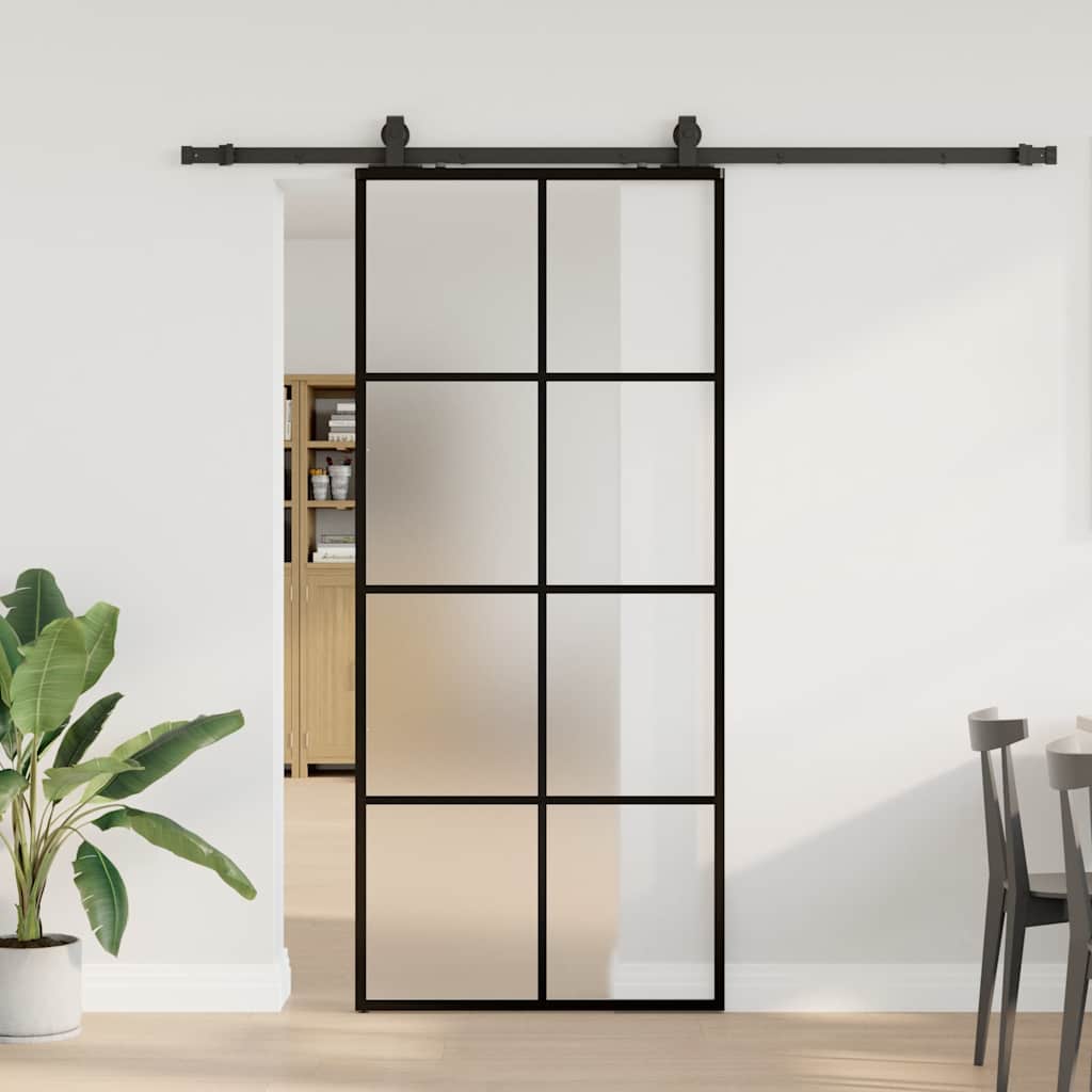 vidaXL Drzwi przesuwne z zestawem okuć czarne 90x205 cm ESG szkło