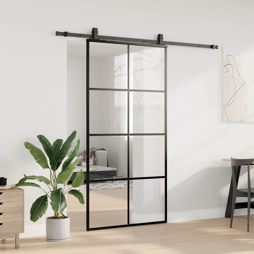 vidaXL Drzwi przesuwne z zestawem okuć czarne 102,5x205 cm ESG szkło