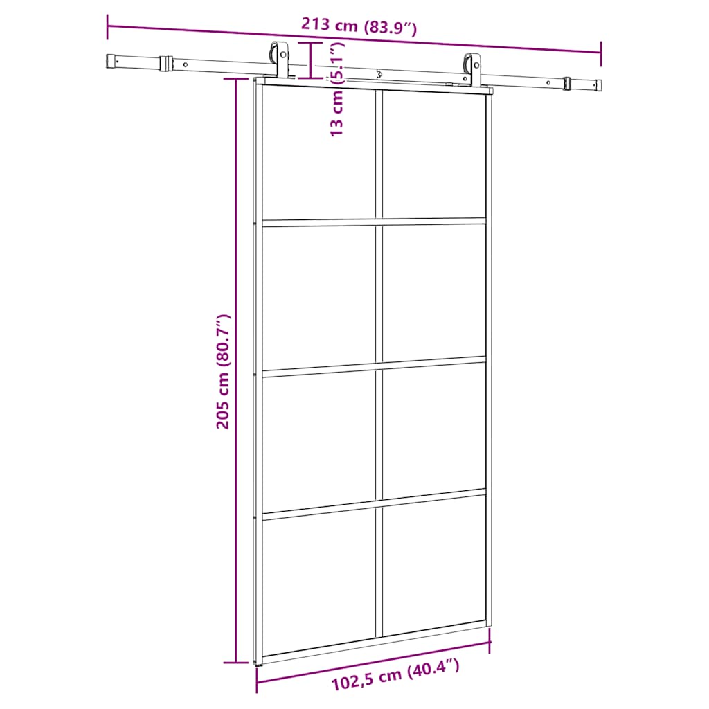 vidaXL Drzwi przesuwne z zestawem okuć czarne 102,5x205 cm ESG szkło