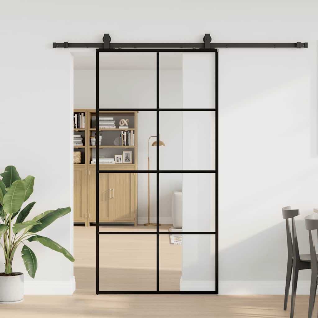 vidaXL Drzwi przesuwne z zestawem okuć czarne 102,5x205 cm ESG szkło