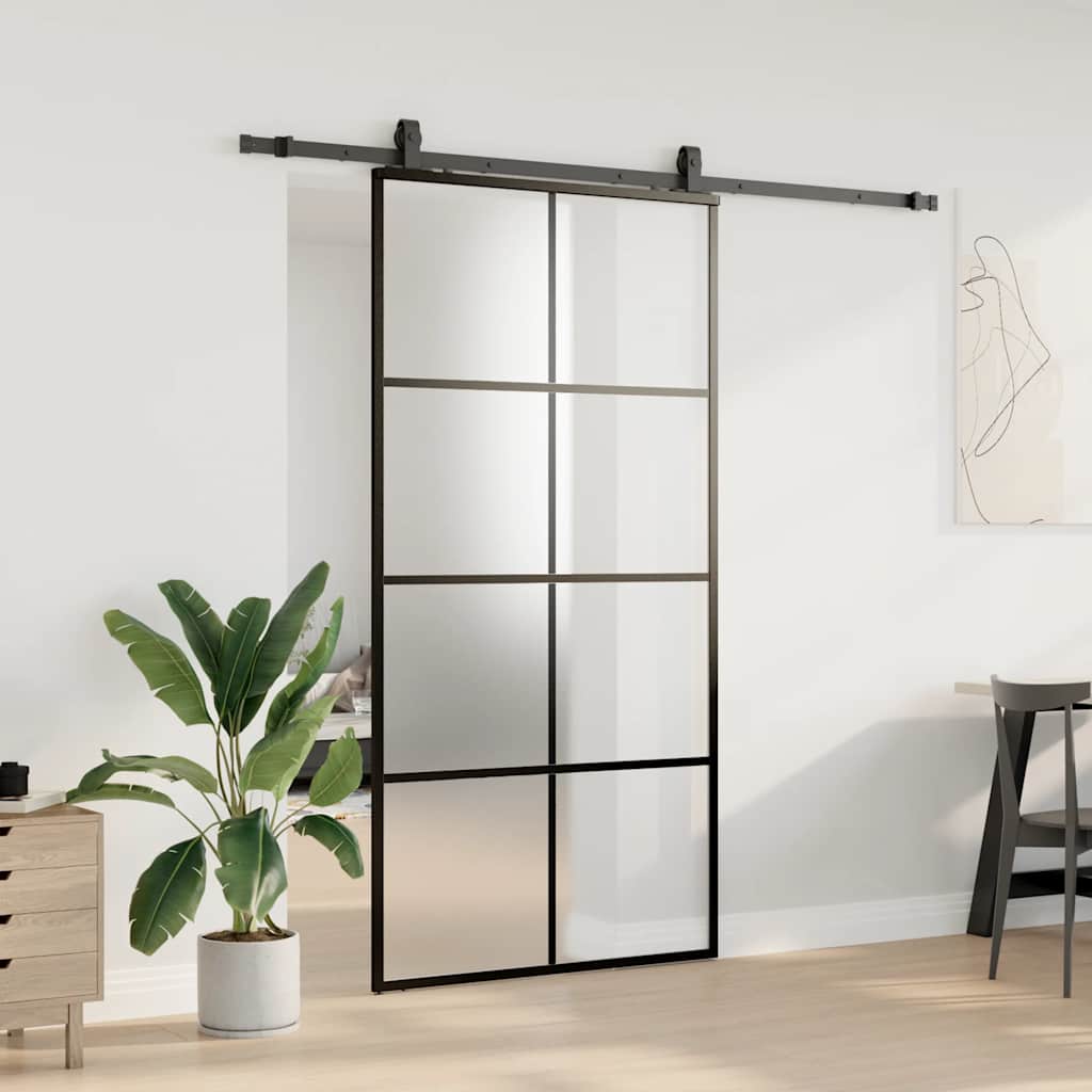 vidaXL Drzwi przesuwne z zestawem okuć czarne 102,5x205 cm ESG szkło