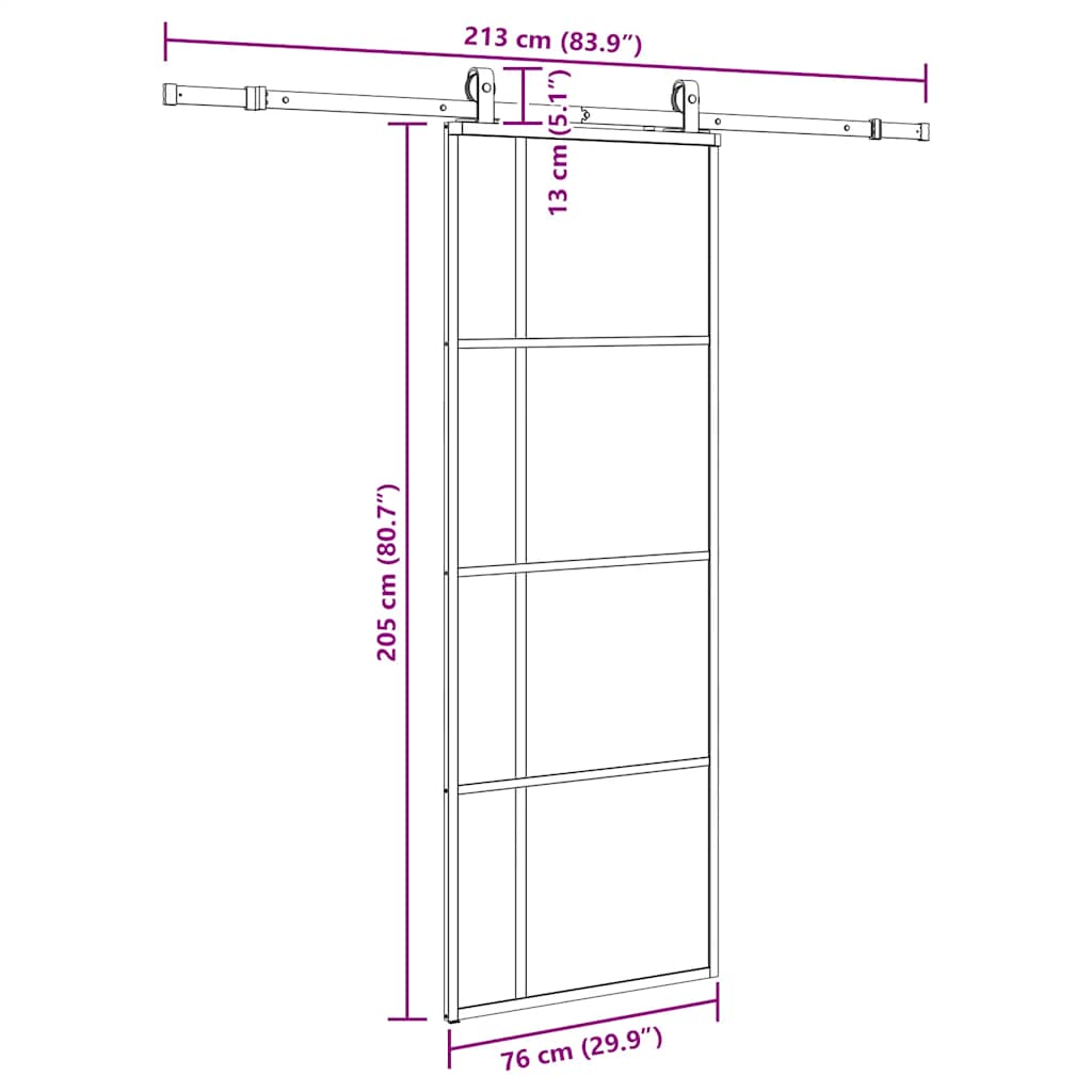 vidaXL Drzwi przesuwne z zestawem okuć czarne 76x205 cm ESG szkło