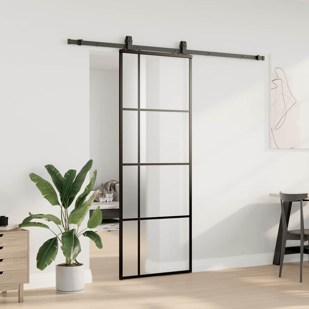 vidaXL Drzwi przesuwne z zestawem okuć czarne 76x205 cm ESG szkło