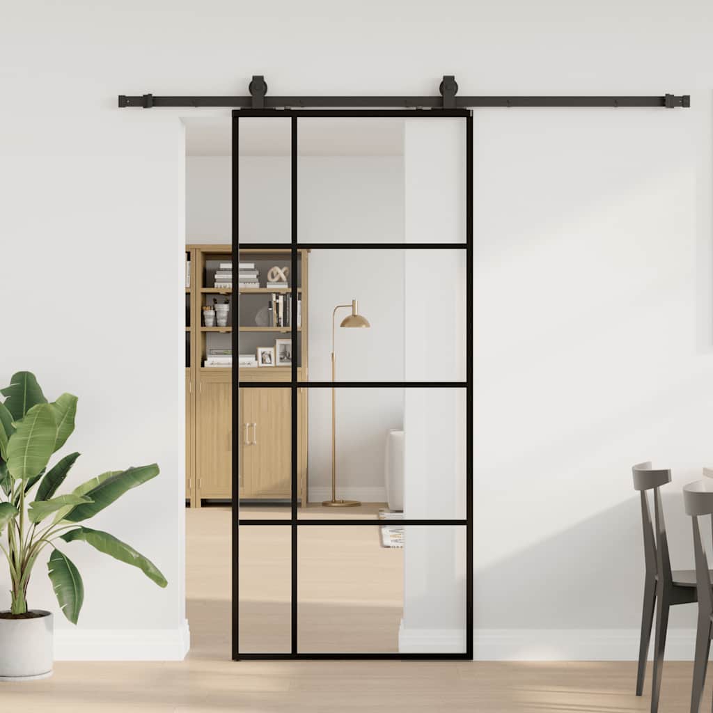 vidaXL Drzwi przesuwne z zestawem okuć czarne 90x205 cm ESG szkło