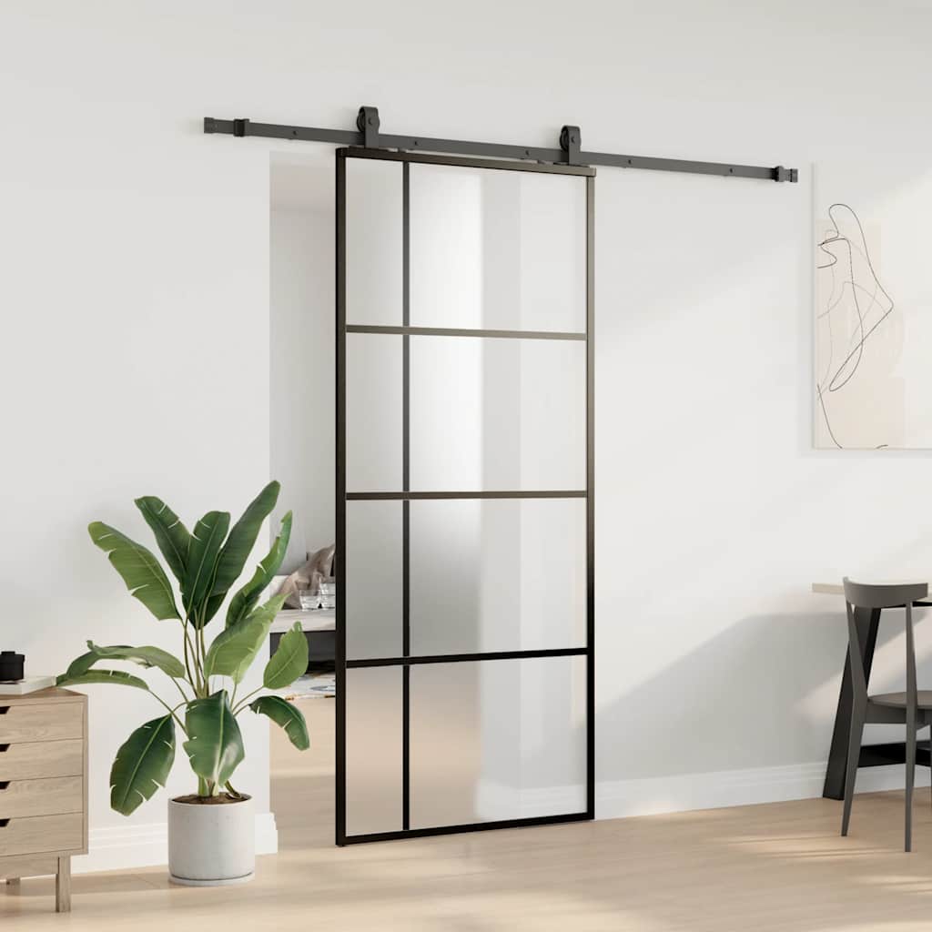 vidaXL Drzwi przesuwne z zestawem okuć czarne 90x205 cm ESG szkło