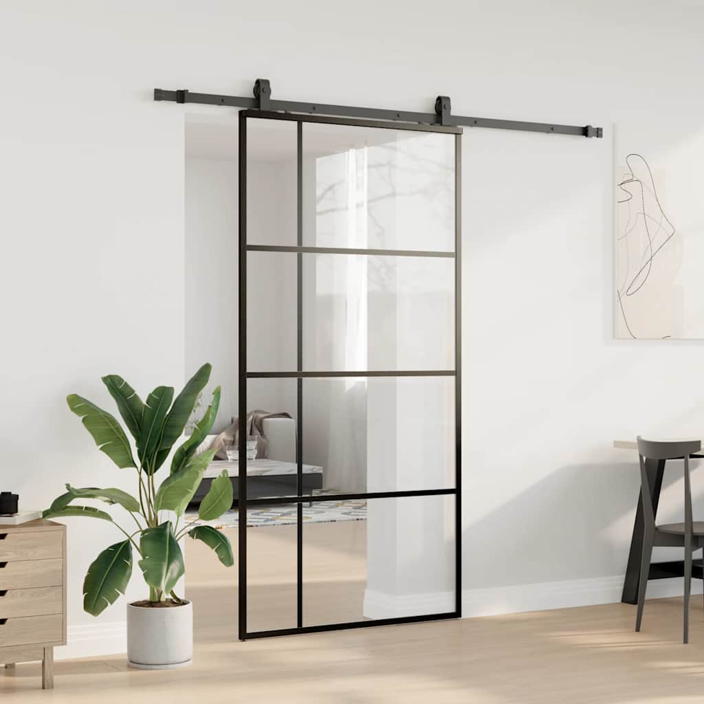 vidaXL Drzwi przesuwne z zestawem okuć czarne 102,5x205 cm ESG szkło