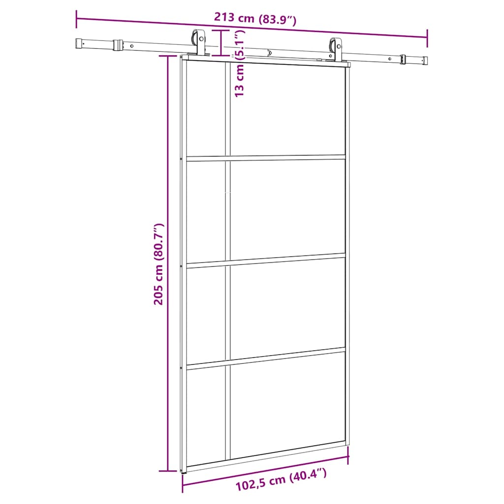 vidaXL Drzwi przesuwne z zestawem okuć czarne 102,5x205 cm ESG szkło