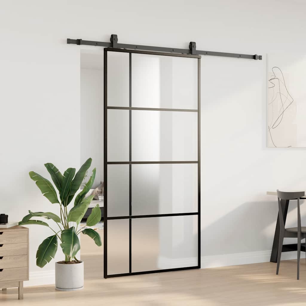 vidaXL Drzwi przesuwne z zestawem okuć czarne 102,5x205 cm ESG szkło