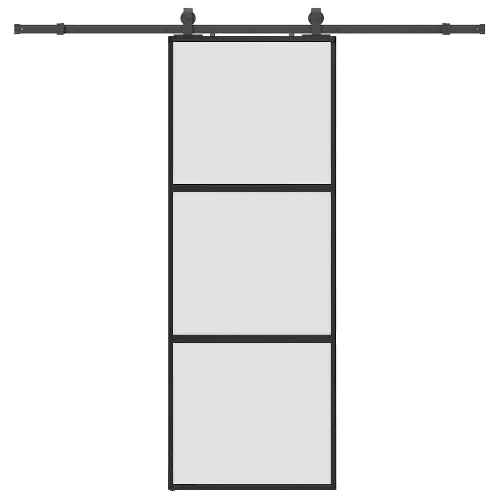 vidaXL Drzwi przesuwne z zestawem okuć czarne 76x205cm szkło hartowane