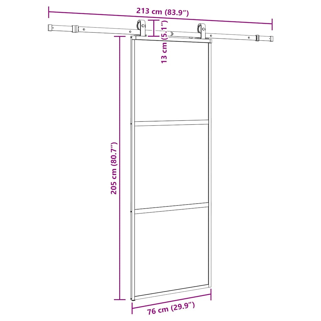 vidaXL Drzwi przesuwne z zestawem okuć czarne 76x205cm szkło hartowane