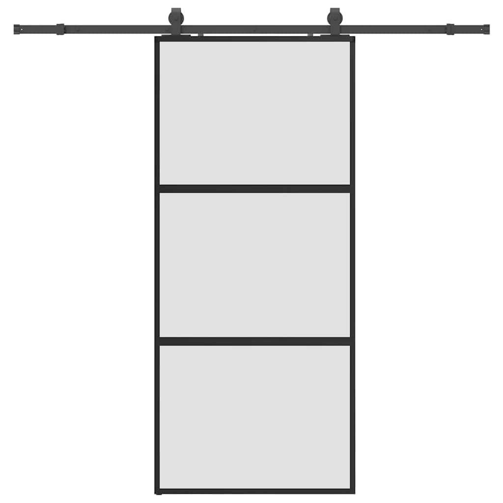 vidaXL Drzwi przesuwne z zestawem okuć czarne 90x205cm szkło hartowane