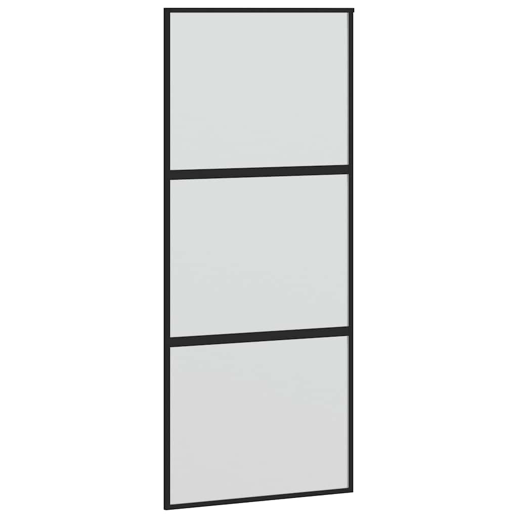 vidaXL Drzwi przesuwne z zestawem okuć czarne 90x205cm szkło hartowane