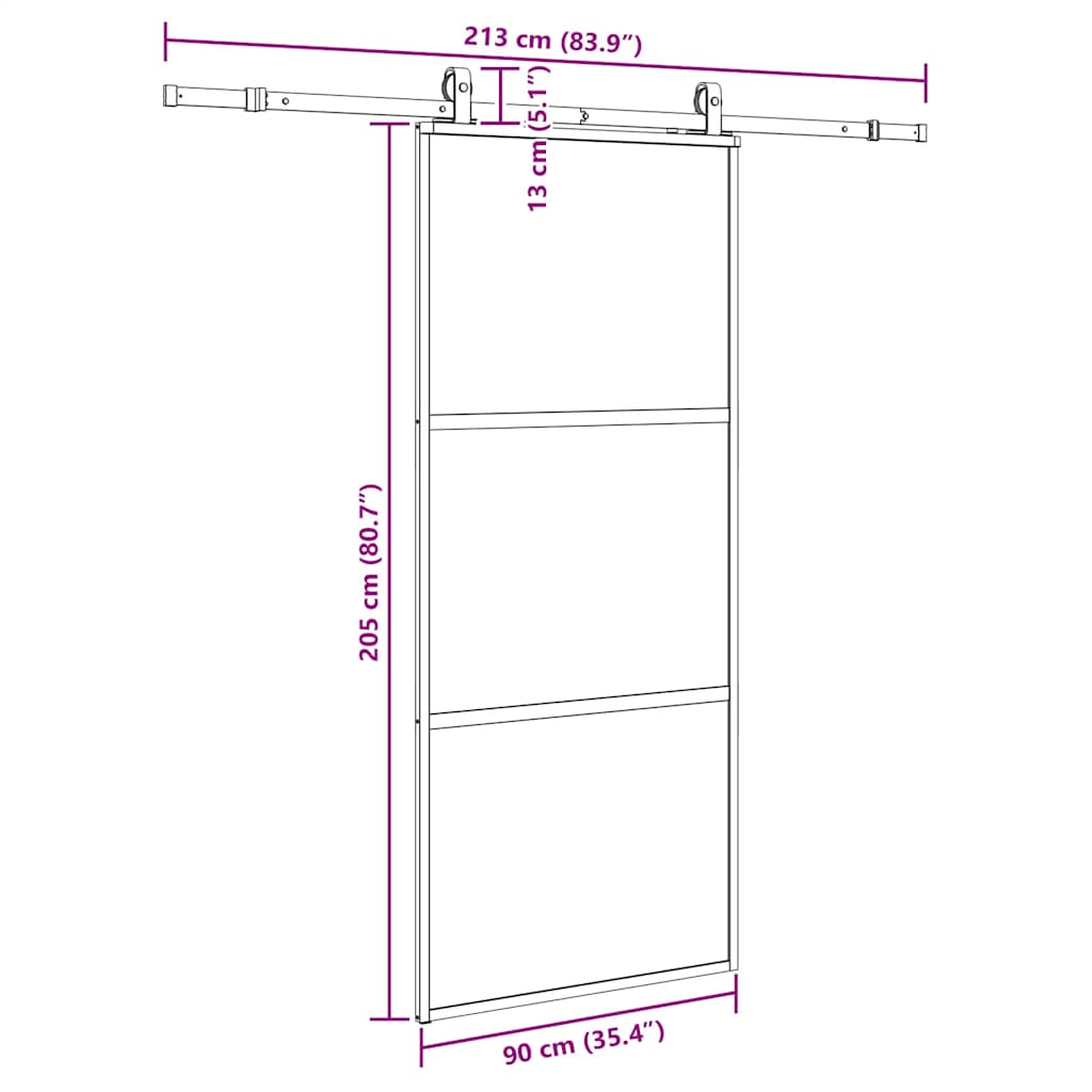 vidaXL Drzwi przesuwne z zestawem okuć czarne 90x205cm szkło hartowane