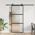vidaXL Drzwi przesuwne z zestawem okuć czarne 90x205cm szkło hartowane