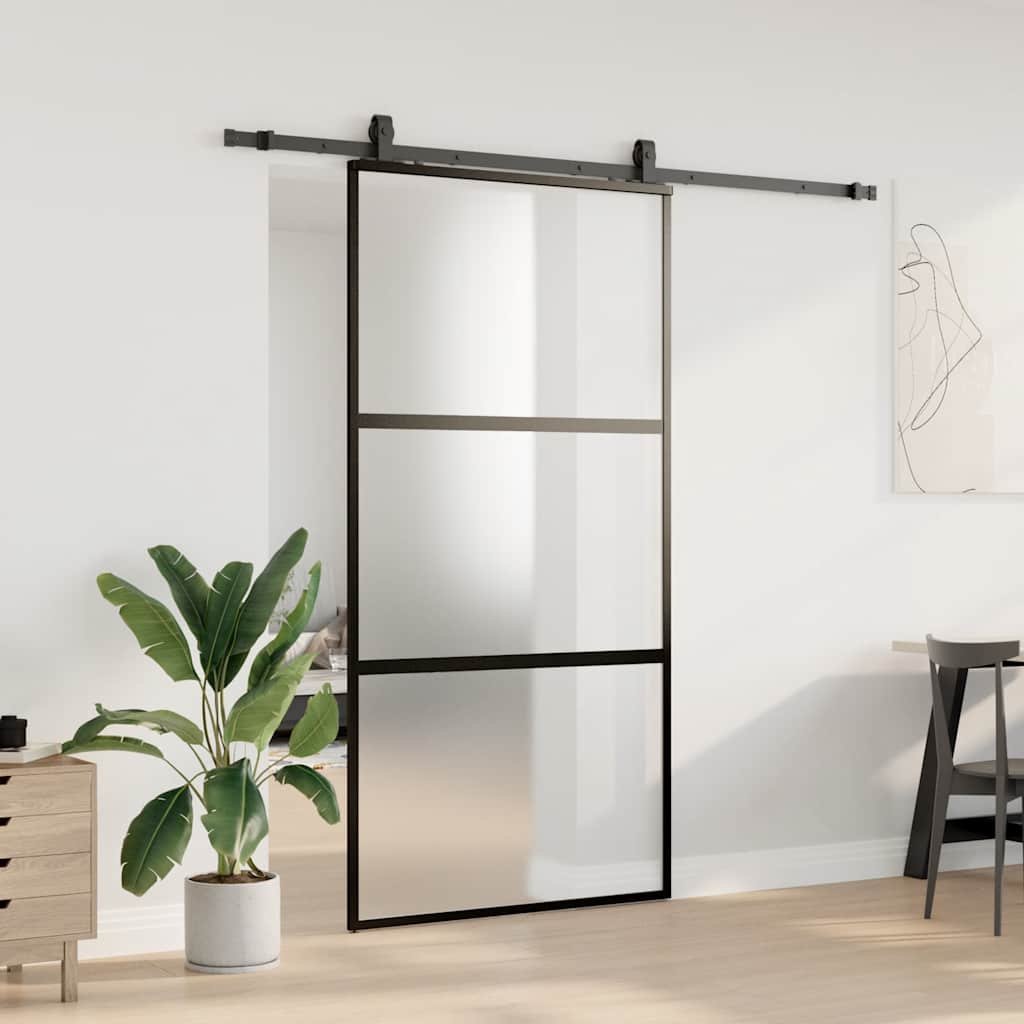 vidaXL Drzwi przesuwne z zestawem okuć czarne 102,5x205 cm